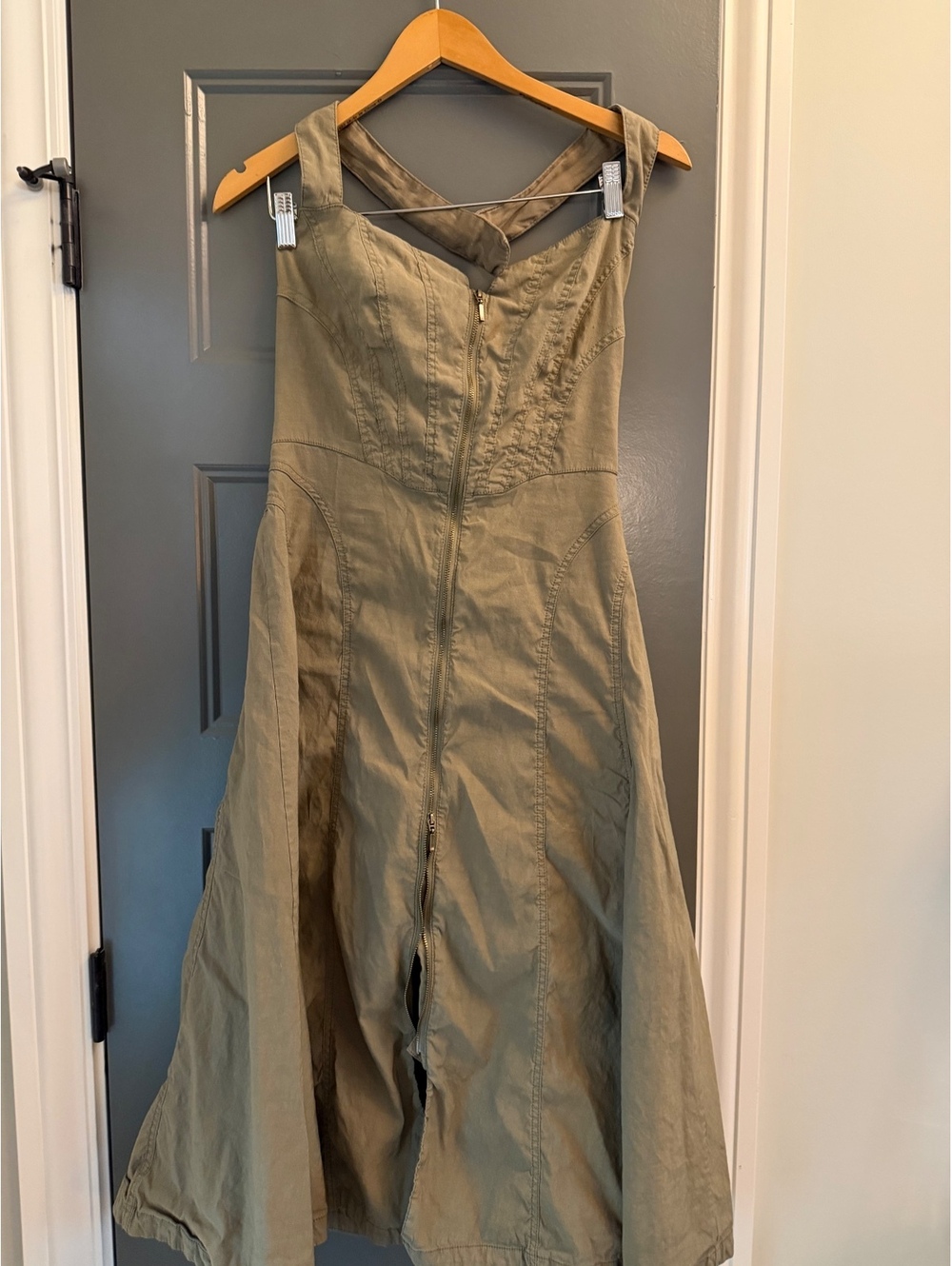 Anthropologie Women's Olive army Green sz m Midi Dress with Halter Neck